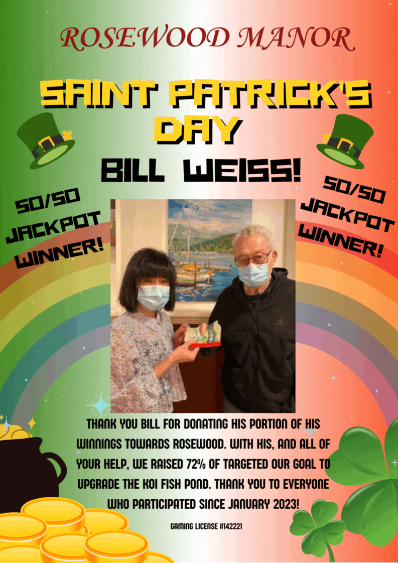 St. Patrick’s Day 50/50 Lucky Jackpot Raffle Winner! - Rosewood Manor